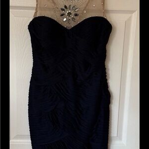 Adrianna Papell Black Strapless Sweetheart Dress with Jewel Illusion